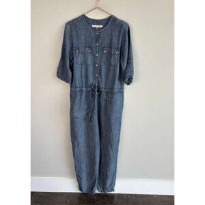 Trina Turk Womens Denim Jumpsuit Blue Chambray Romper Utility One Piece Size 6